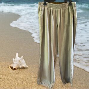 EST. 1946 Dark Natural Linen Blend Elastic Waist Pants Size 14/16W